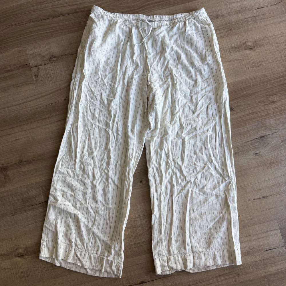 A New Day Womens XL Striped Wide Leg Drawstring Pants Cream Black